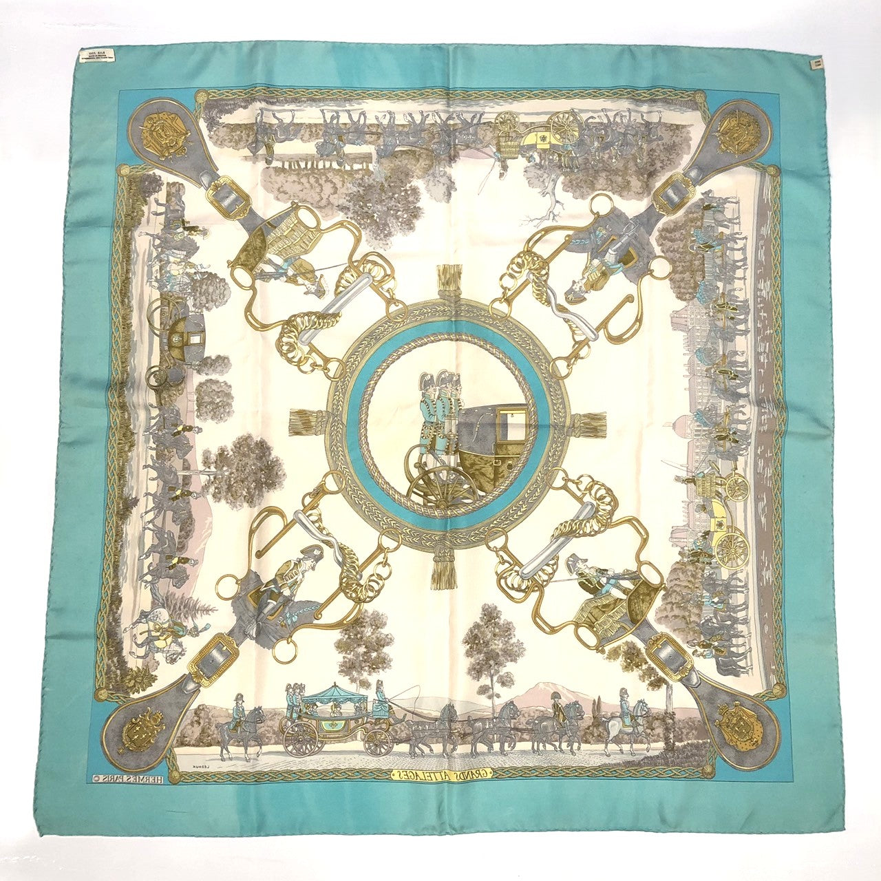 Hermès Carré 90 Grands Attelages Scarf Silk Green Pre-owned