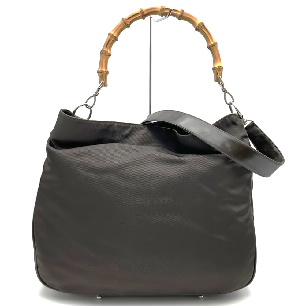 GUCCI 001 1705 Bamboo Shoulder Bag, Nylon Leather, Brown, Women's, Vintage, Old Brand, PRE-OWNED
