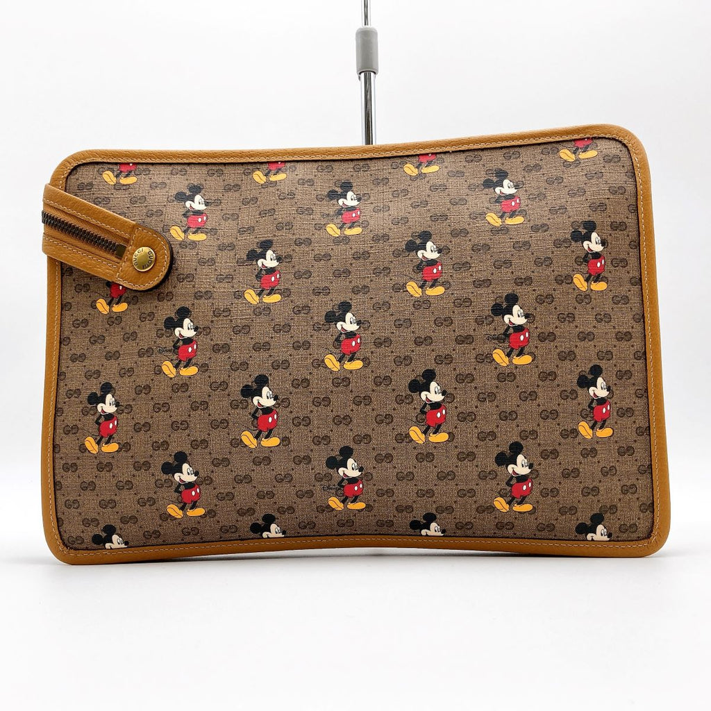 Gucci 602552 Disney Mickey Mouse Clutch Bag GG Supreme Beige Pre-owned