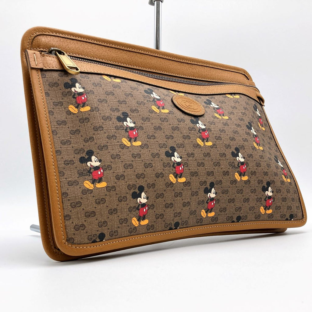Gucci 602552 Disney Mickey Mouse Clutch Bag GG Supreme Beige Pre-owned
