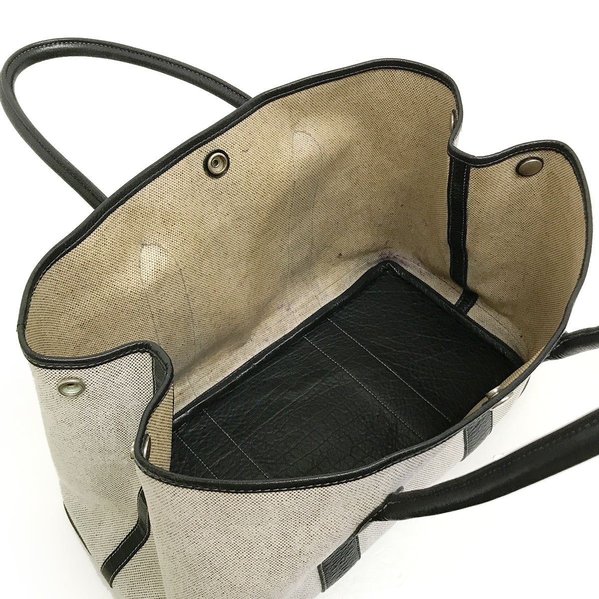 Hermès Garden Party PM Tote Bag/Shoulder Bag Toile H/Leather Gray/Black Pre-owned