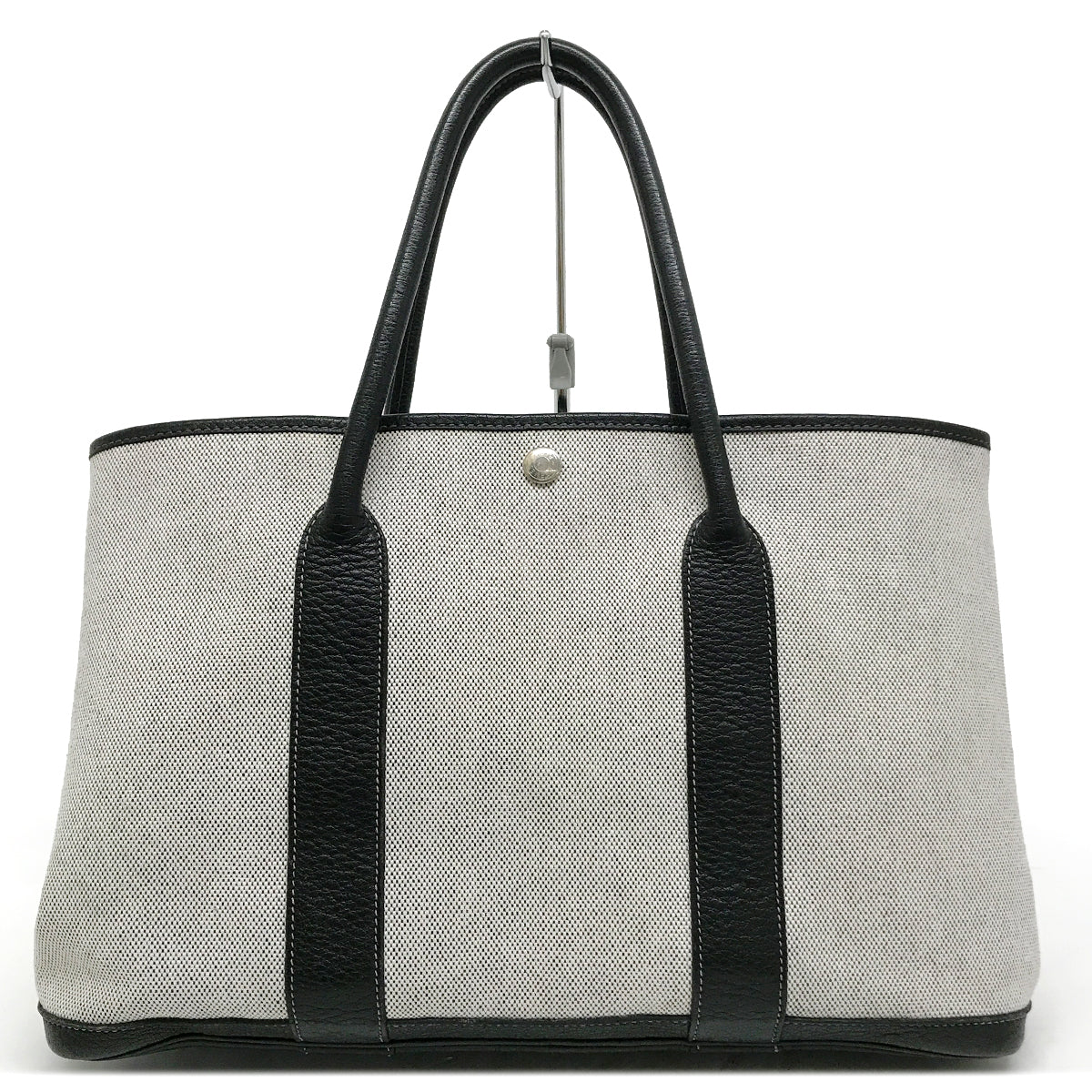 Hermès Garden Party PM Tote Bag/Shoulder Bag Toile H/Leather Gray/Black Pre-owned