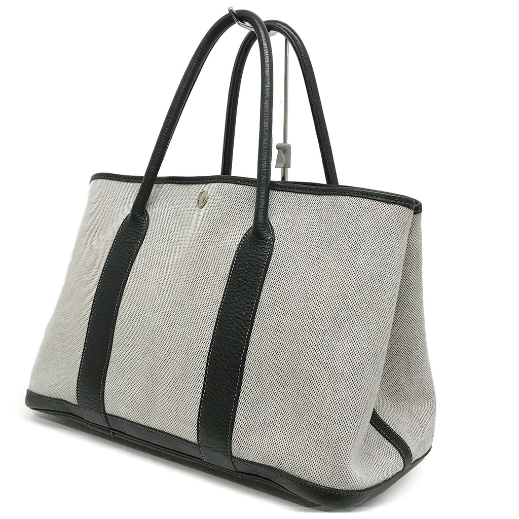 Hermès Garden Party PM Tote Bag/Shoulder Bag Toile H/Leather Gray/Black Pre-owned