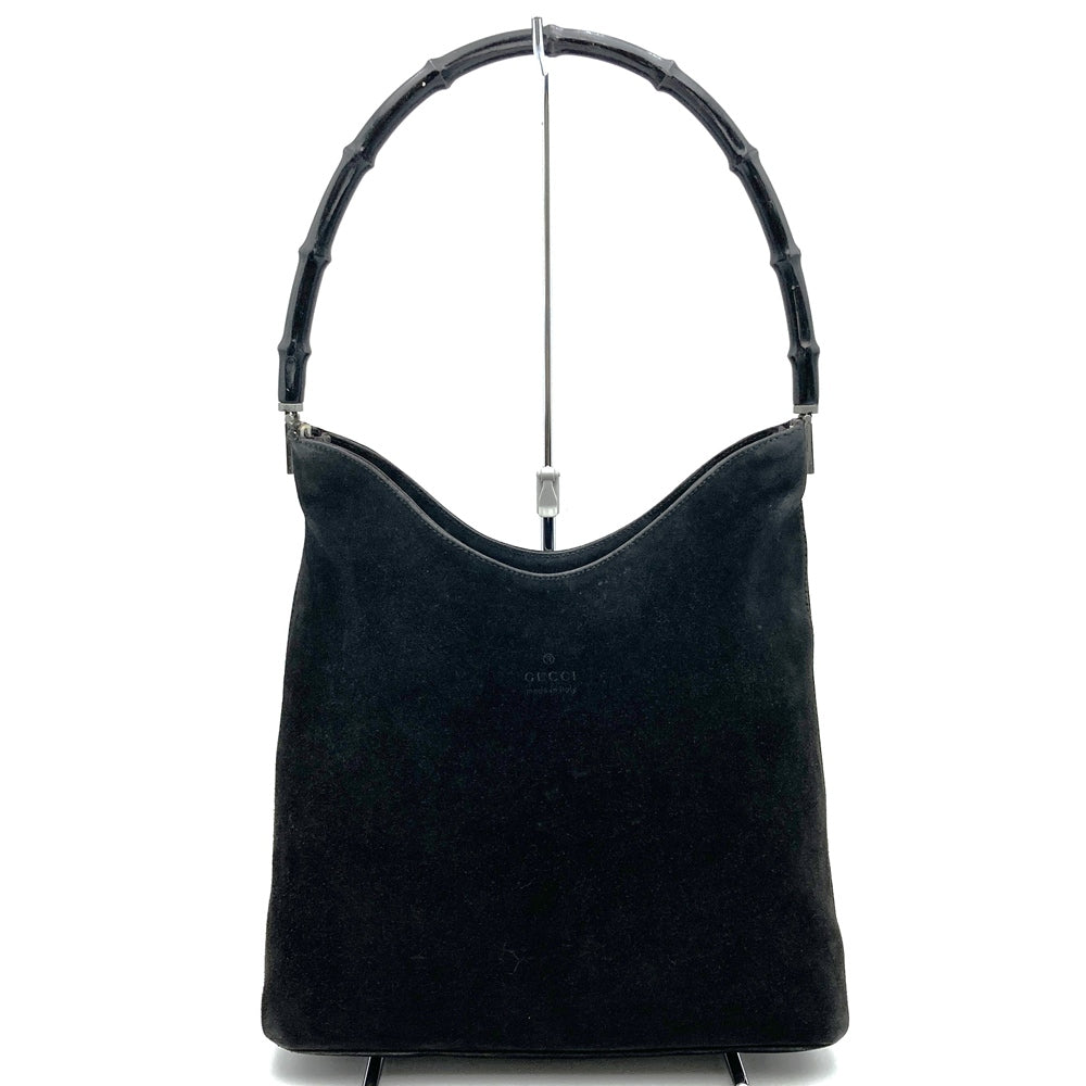 GUCCI 001 3244 Bamboo Shoulder Bag, Suede, Black, Women's, Vintage, Brand, PRE-OWNED