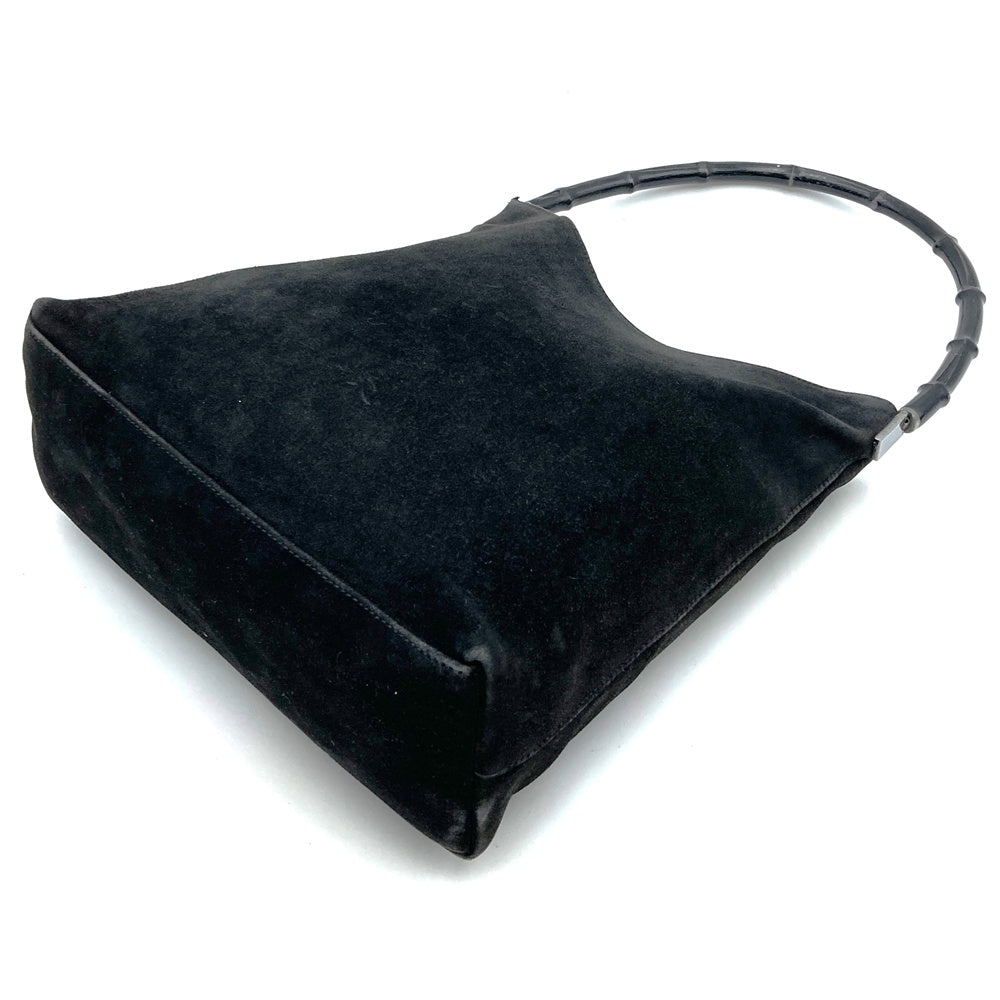 GUCCI 001 3244 Bamboo Shoulder Bag, Suede, Black, Women's, Vintage, Brand, PRE-OWNED