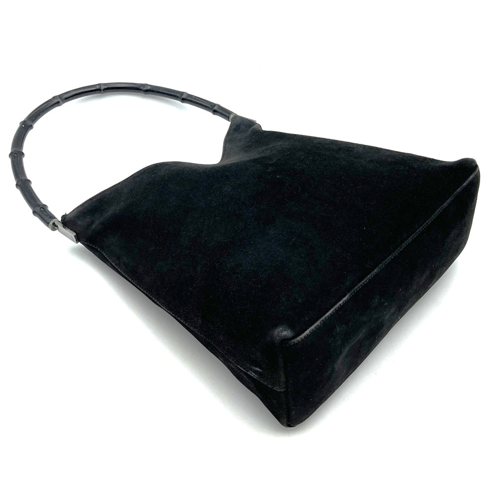 GUCCI 001 3244 Bamboo Shoulder Bag, Suede, Black, Women's, Vintage, Brand, PRE-OWNED