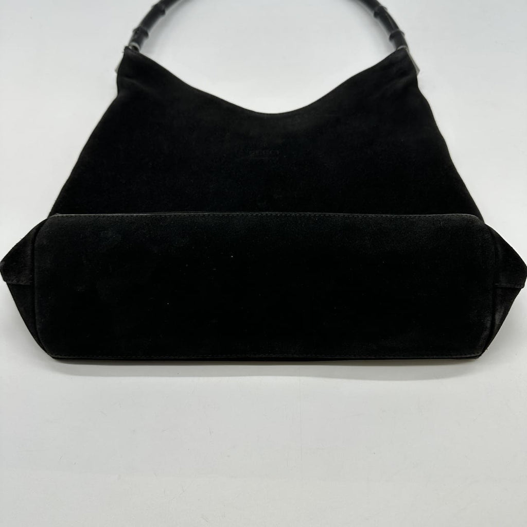 GUCCI 001 3244 Bamboo Shoulder Bag, Suede, Black, Women's, Vintage, Brand, PRE-OWNED