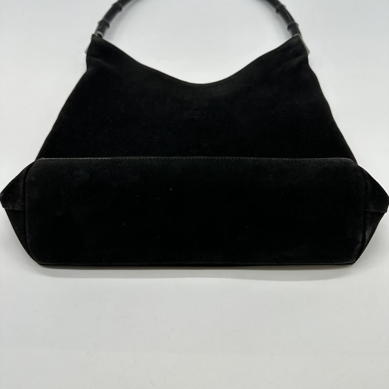 GUCCI 001 3244 Bamboo Shoulder Bag, Suede, Black, Women's, Vintage, Brand, PRE-OWNED