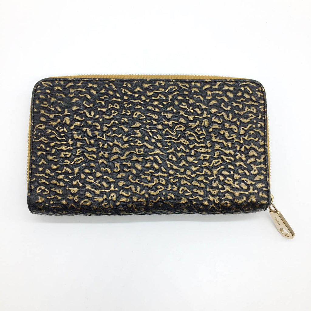 Chloé Lily Long Wallet Leather Black/Gold Pre-owned