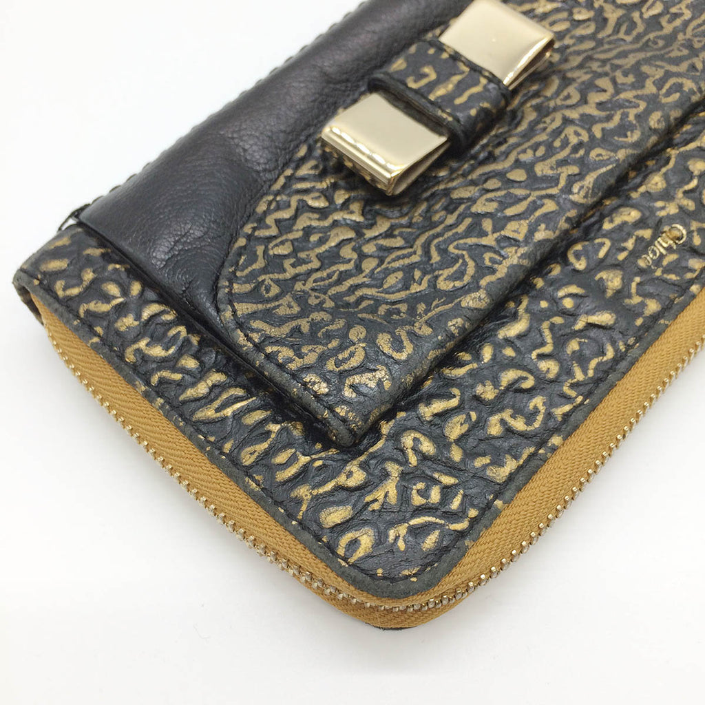 Chloé Lily Long Wallet Leather Black/Gold Pre-owned