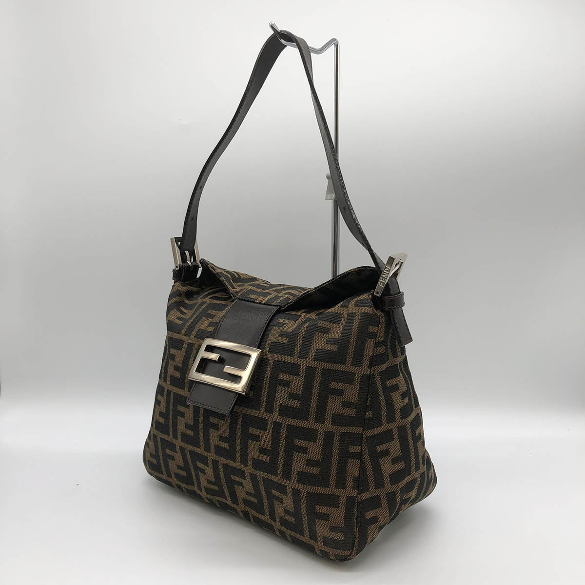 Fendi Mamma Bucket Shoulder Bag Nylon Canvas Brown Pre-owned