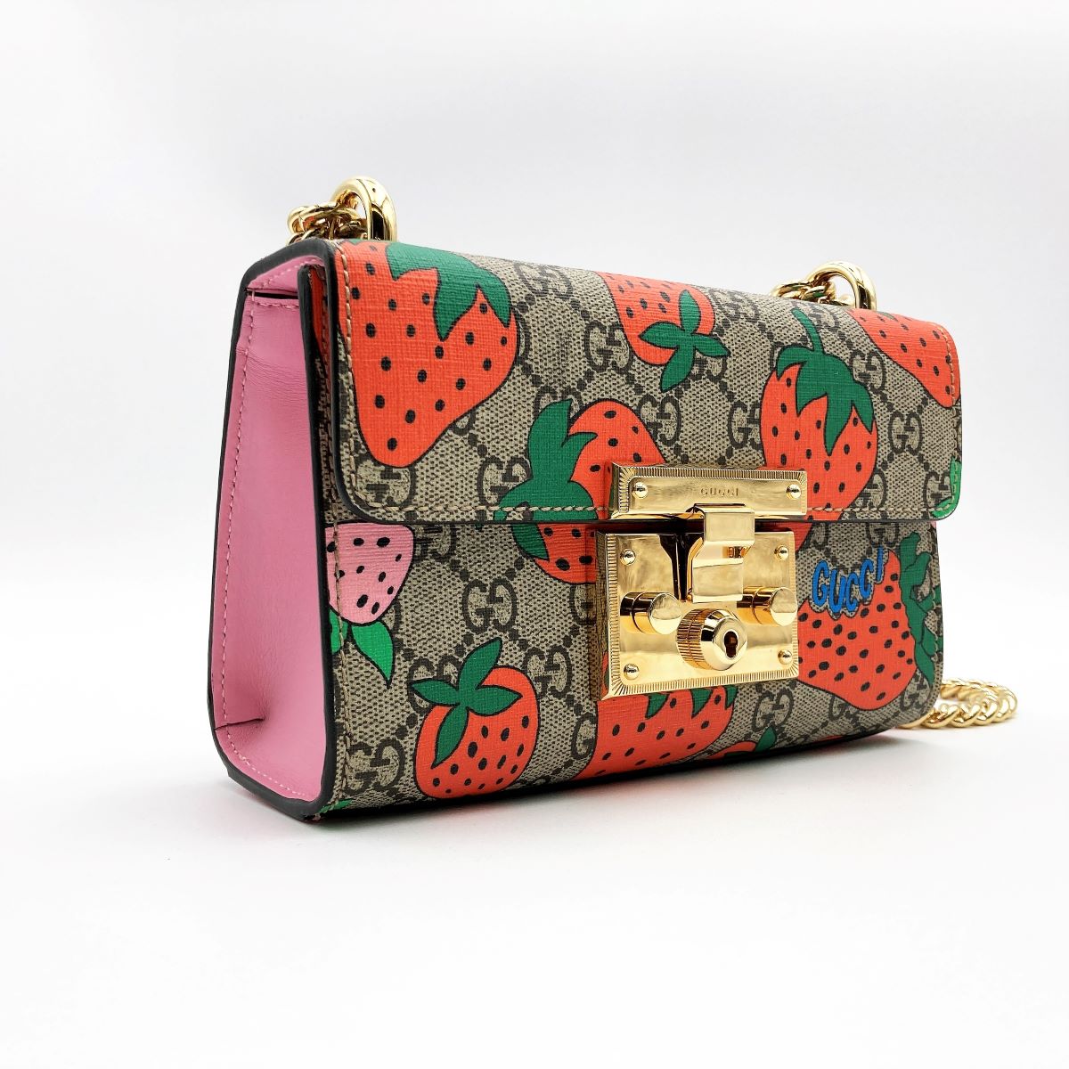 Gucci 409487 Strawberry Pattern Shoulder Bag GG Supreme Red/Pink Pre-owned
