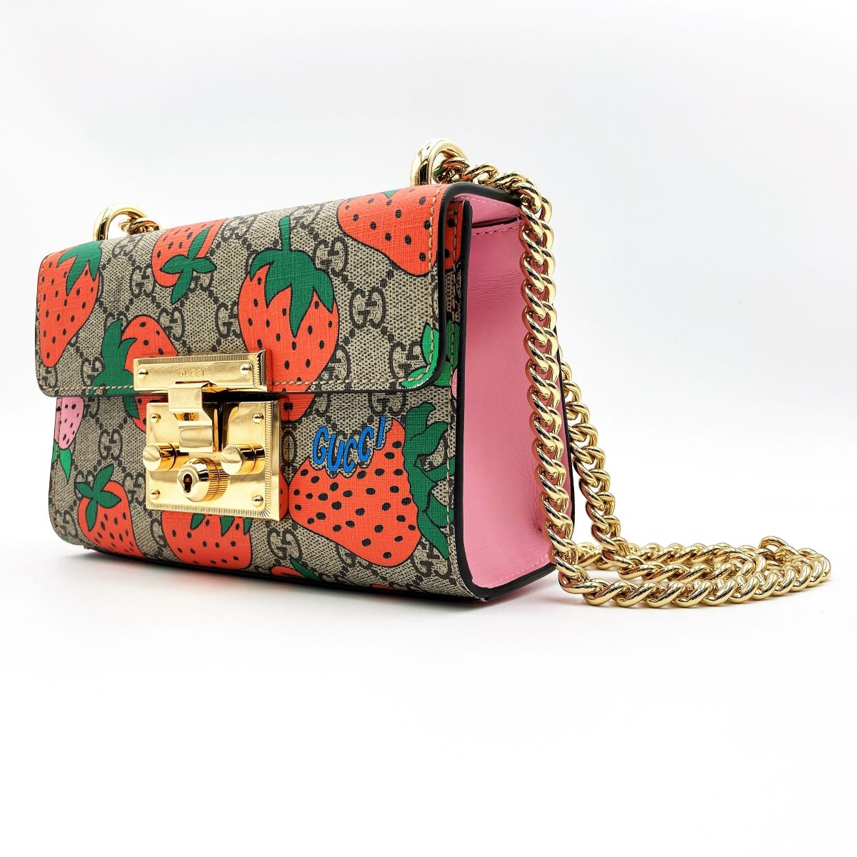 Gucci 409487 Strawberry Pattern Shoulder Bag GG Supreme Red/Pink Pre-owned