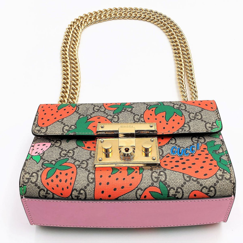 Gucci 409487 Strawberry Pattern Shoulder Bag GG Supreme Red/Pink Pre-owned
