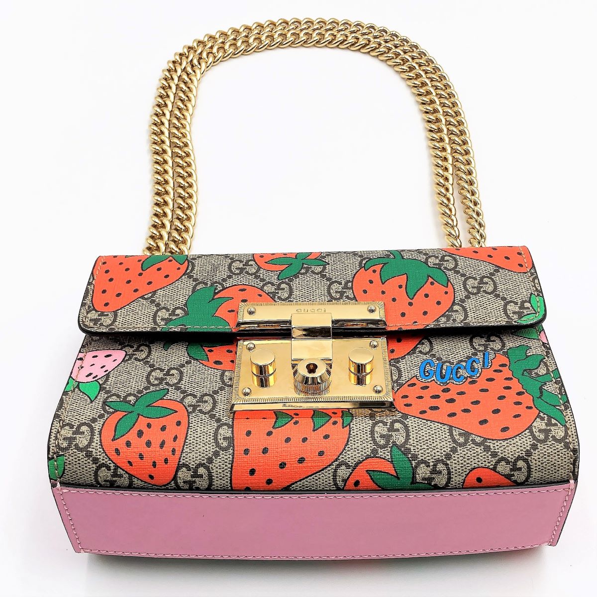 Gucci 409487 Strawberry Pattern Shoulder Bag GG Supreme Red/Pink Pre-owned