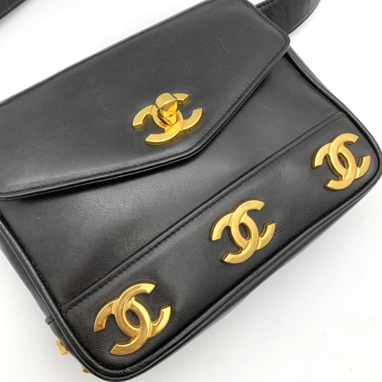 Chanel Triple Coco Mark Waist Bag Leather Black Pre-owned
