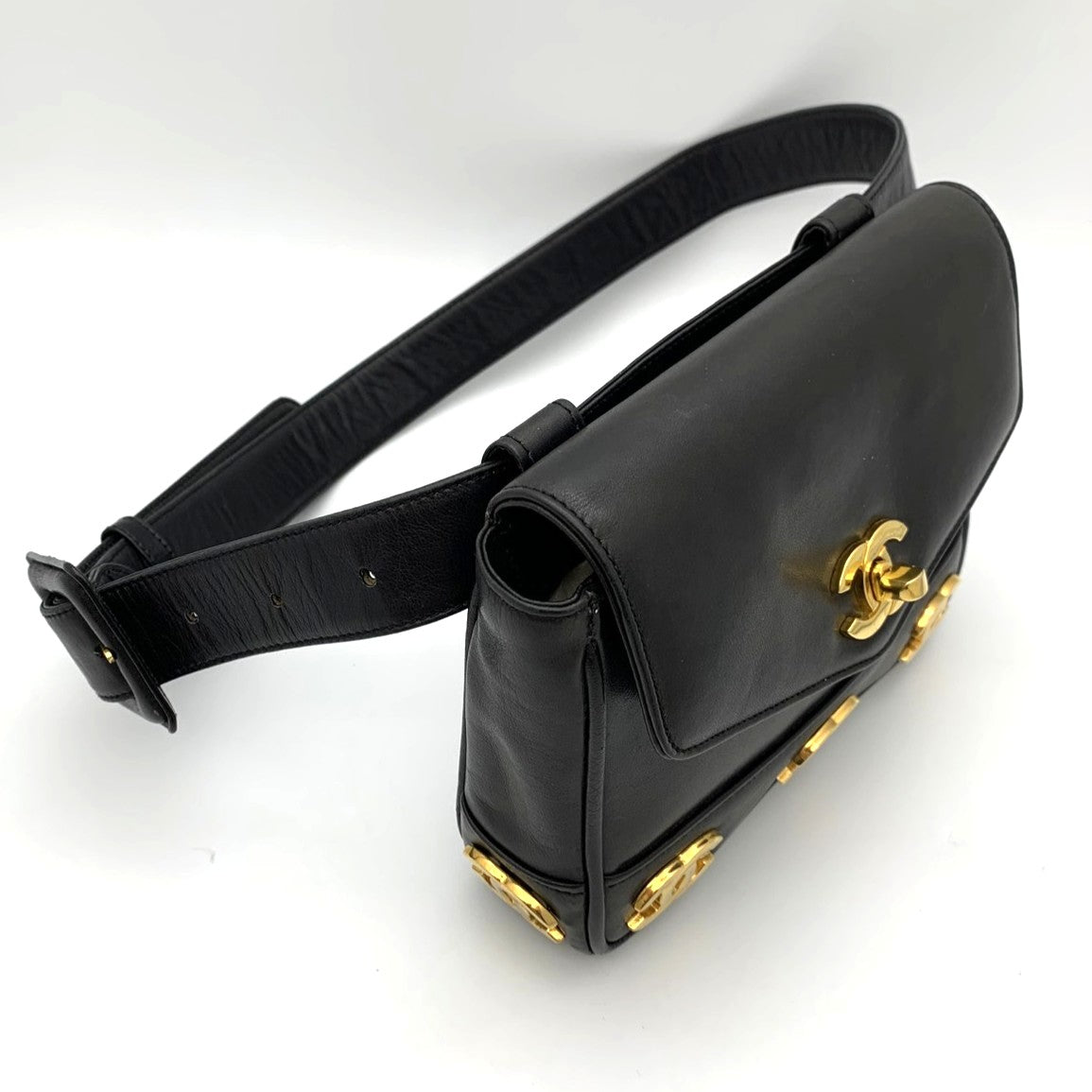 Chanel Triple Coco Mark Waist Bag Leather Black Pre-owned