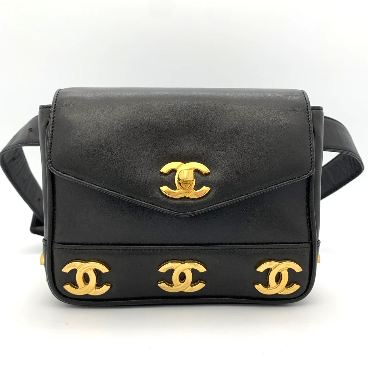 Chanel Triple Coco Mark Waist Bag Leather Black Pre-owned