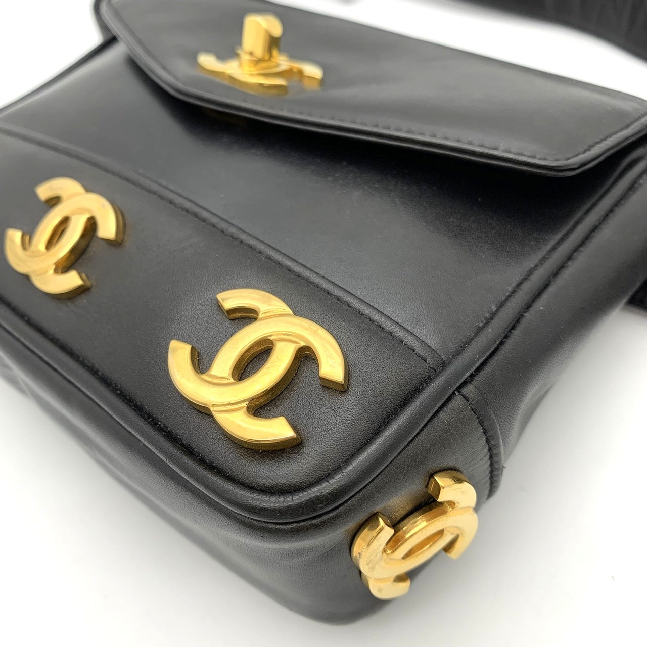 Chanel Triple Coco Mark Waist Bag Leather Black Pre-owned