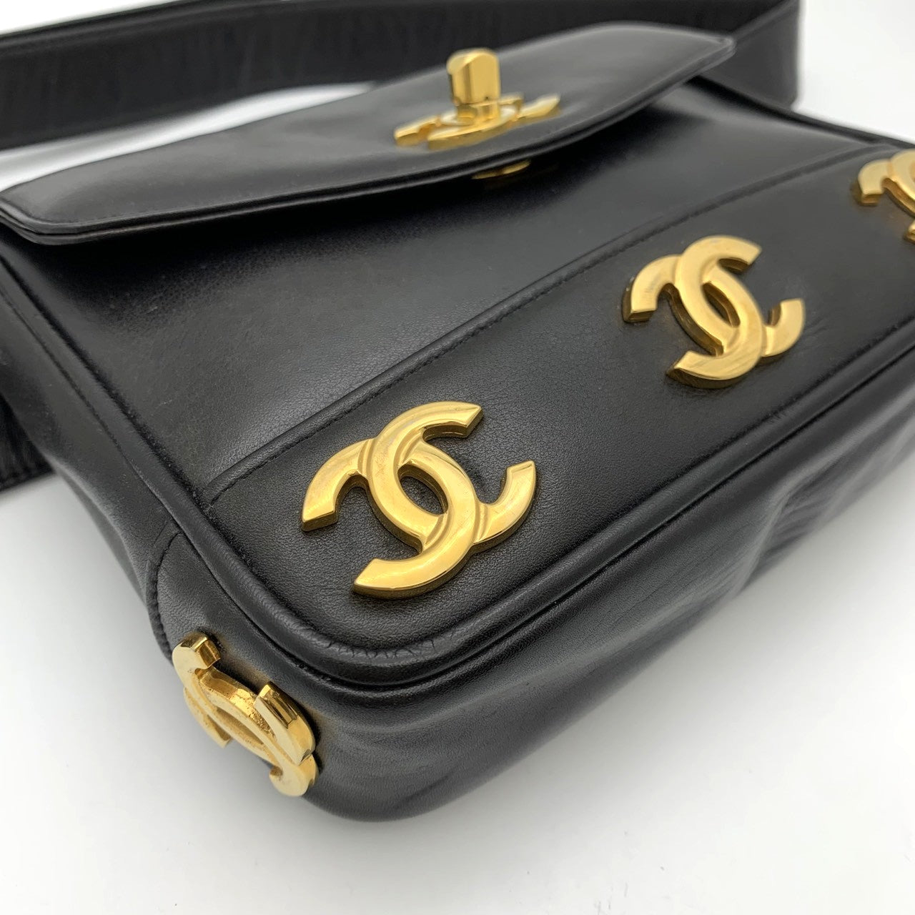 Chanel Triple Coco Mark Waist Bag Leather Black Pre-owned