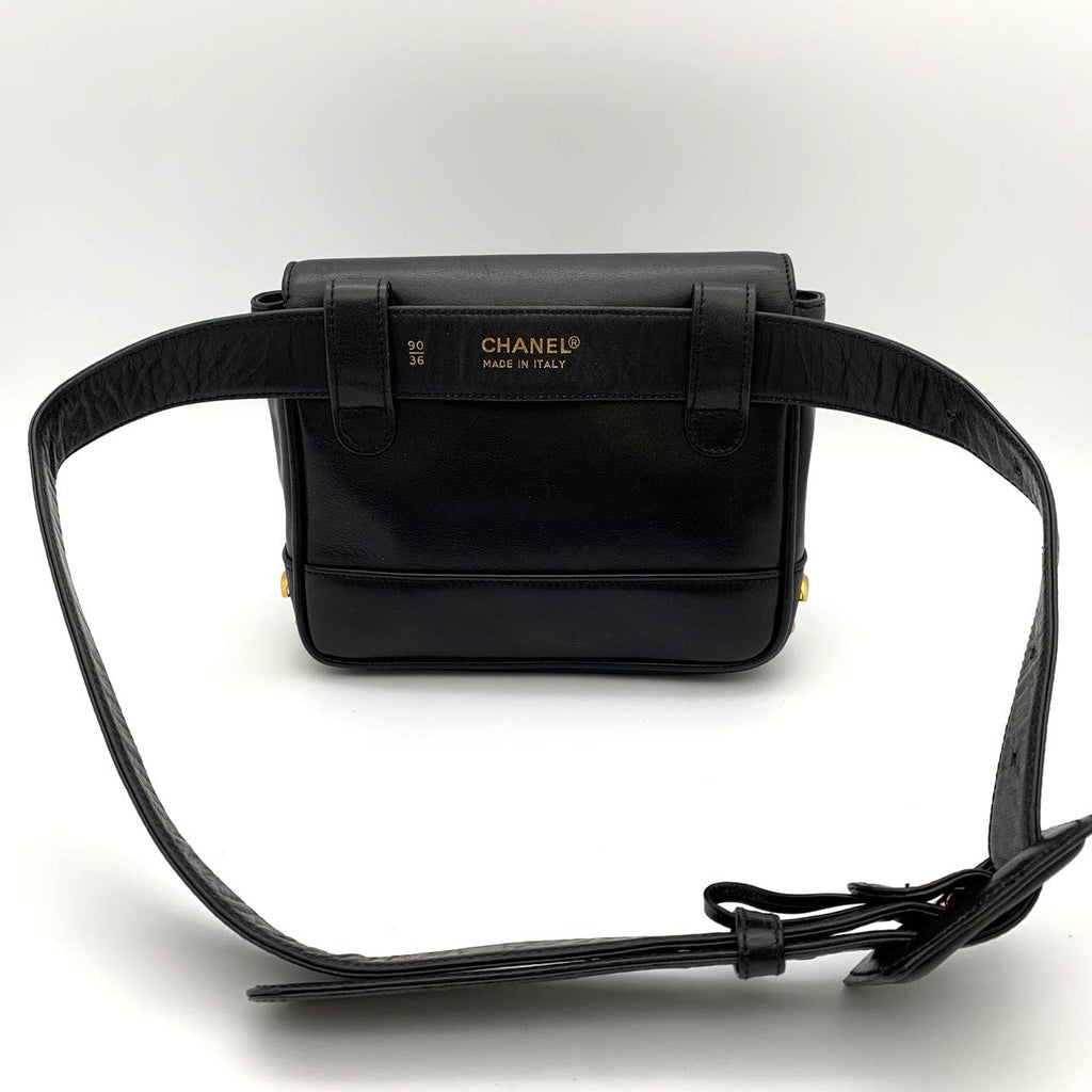 Chanel Triple Coco Mark Waist Bag Leather Black Pre-owned