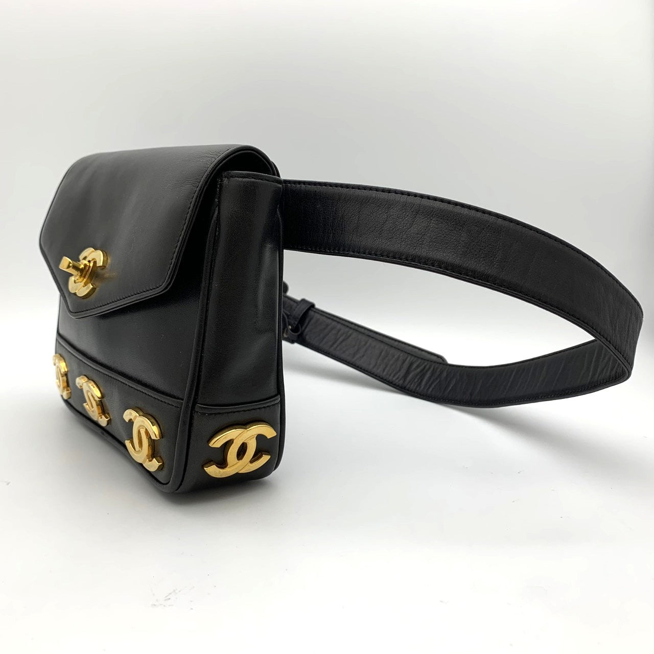 Chanel Triple Coco Mark Waist Bag Leather Black Pre-owned