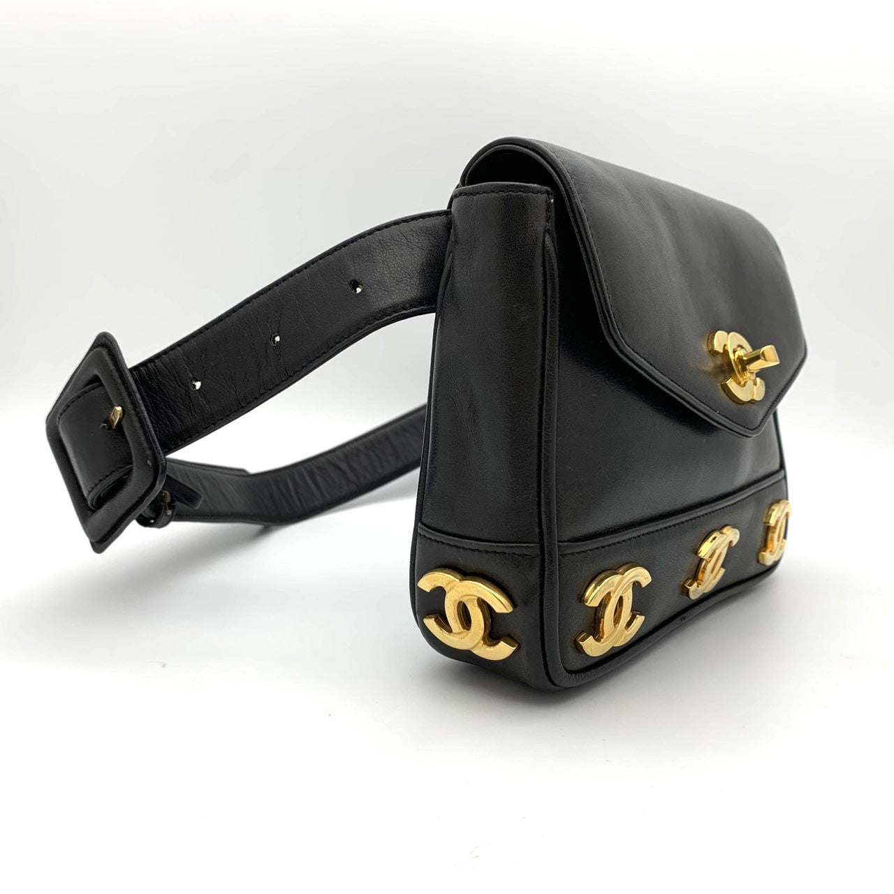 Chanel Triple Coco Mark Waist Bag Leather Black Pre-owned
