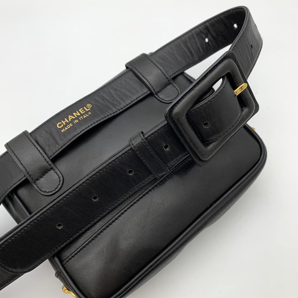 Chanel Triple Coco Mark Waist Bag Leather Black Pre-owned