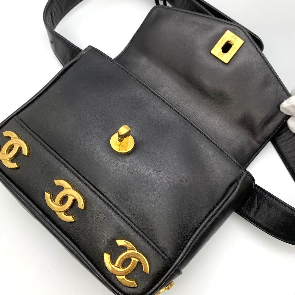 Chanel Triple Coco Mark Waist Bag Leather Black Pre-owned
