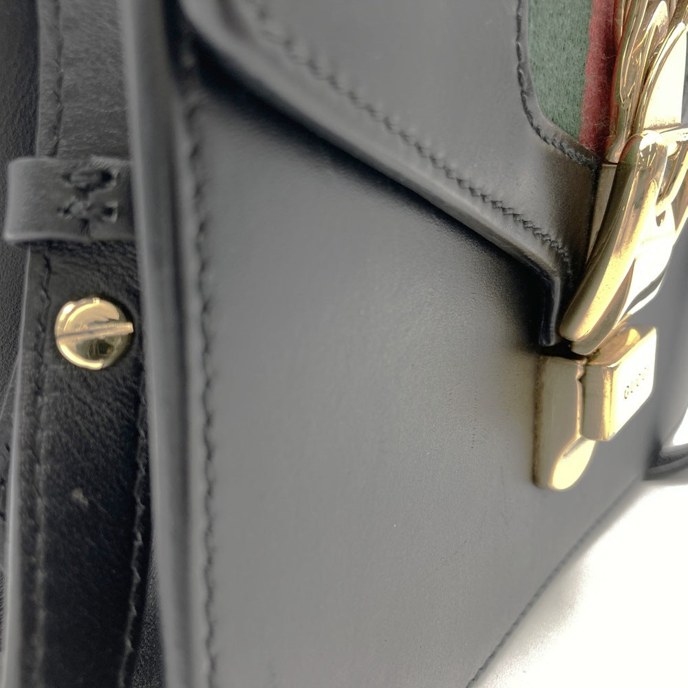 GUCCI 470270 Sylvie Shoulder Bag, Sherry Line Chain, Leather, Black, Women's PRE-OWNED