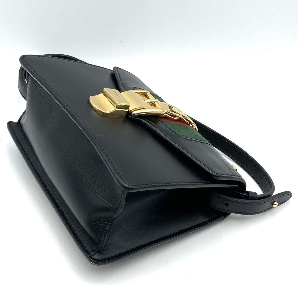 GUCCI 470270 Sylvie Shoulder Bag, Sherry Line Chain, Leather, Black, Women's PRE-OWNED