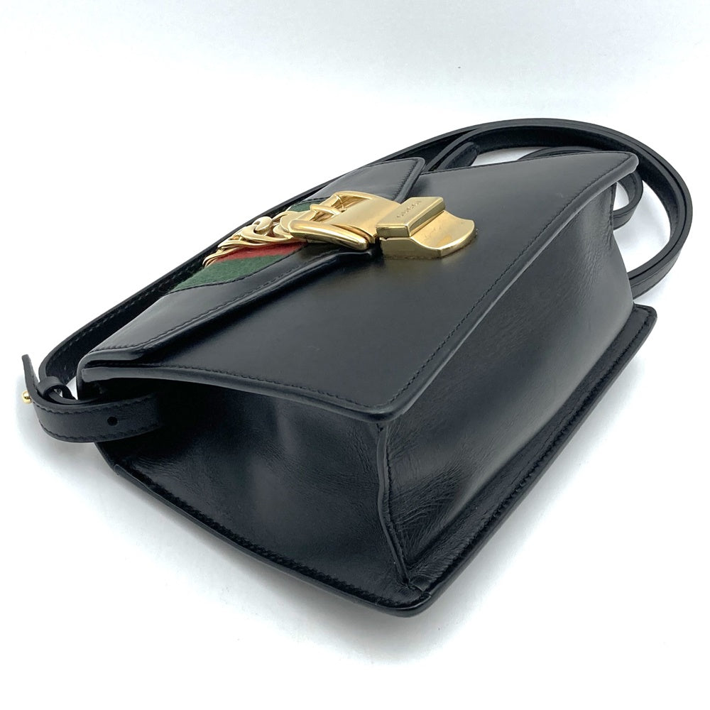 GUCCI 470270 Sylvie Shoulder Bag, Sherry Line Chain, Leather, Black, Women's PRE-OWNED