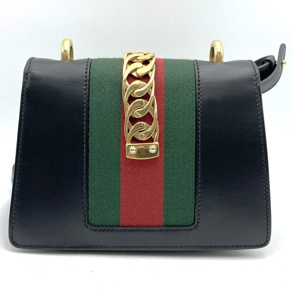 GUCCI 470270 Sylvie Shoulder Bag, Sherry Line Chain, Leather, Black, Women's PRE-OWNED