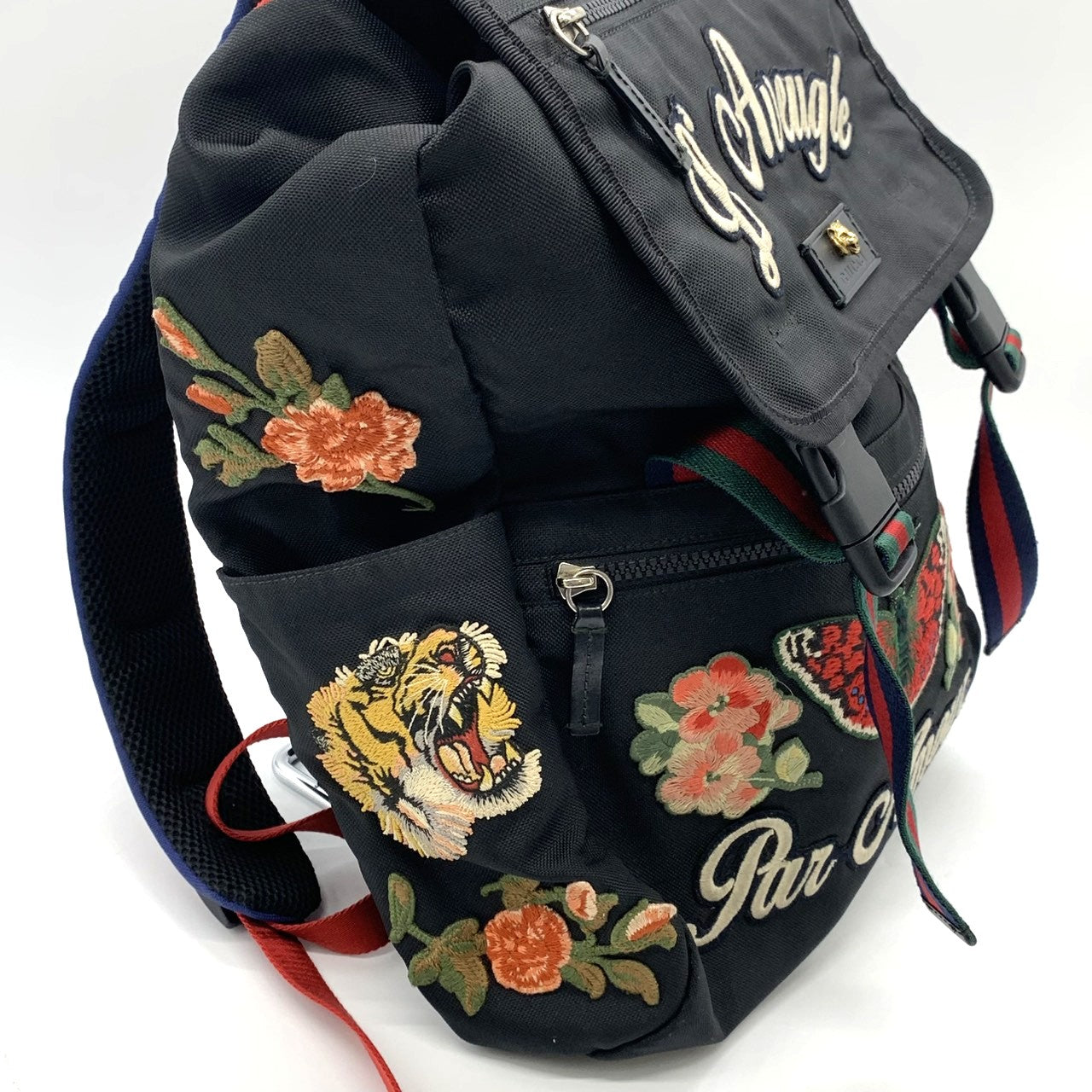 Gucci 450982 Embroidered Backpack/Daypack Nylon Black Pre-owned