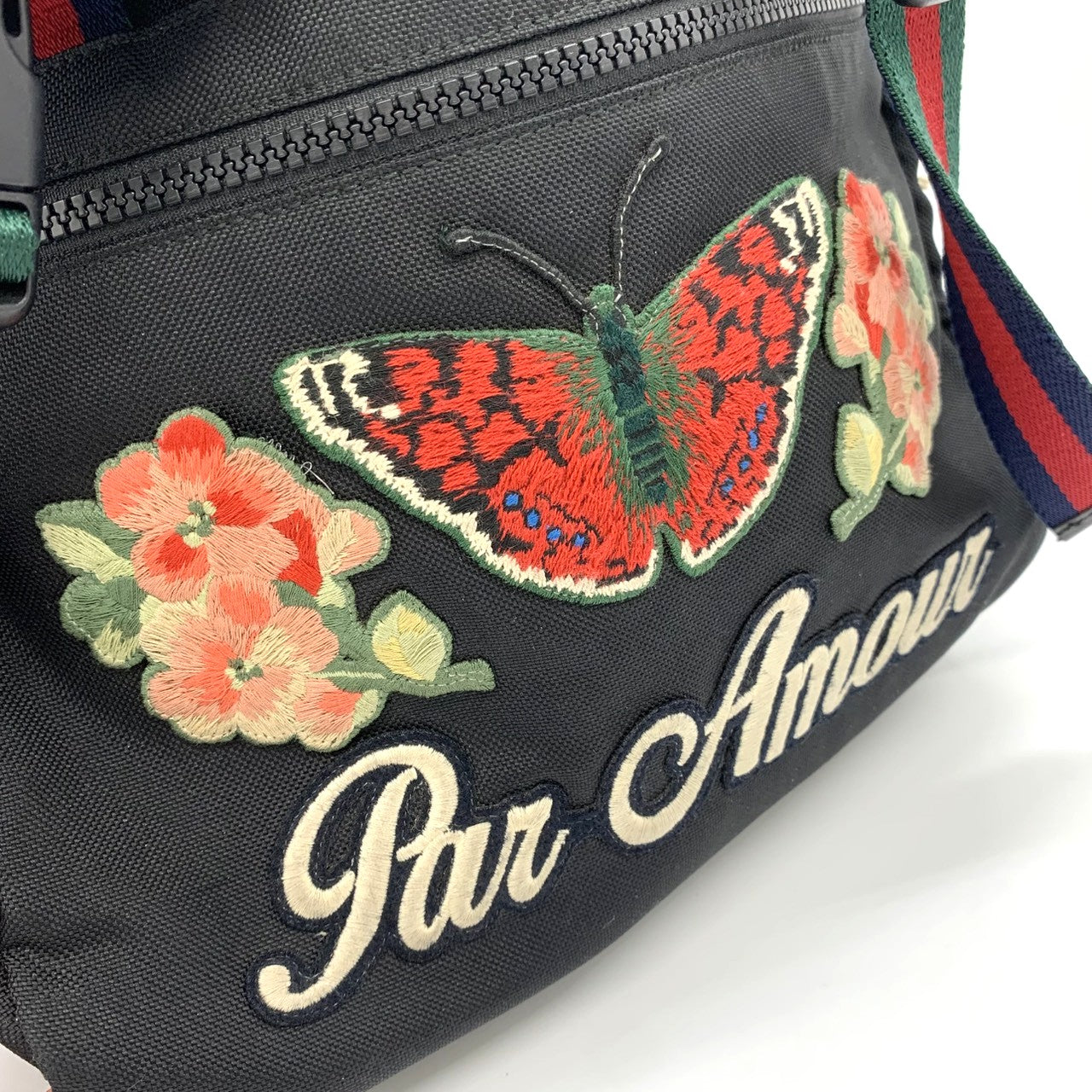 Gucci 450982 Embroidered Backpack/Daypack Nylon Black Pre-owned