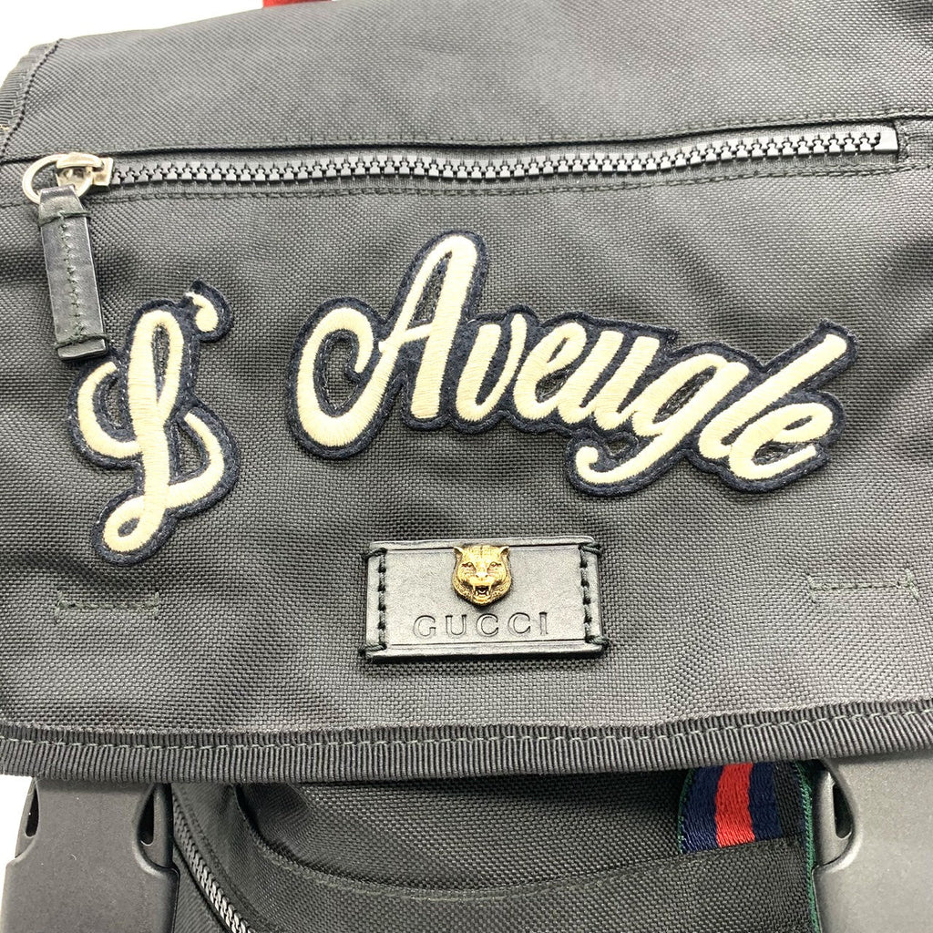 Gucci 450982 Embroidered Backpack/Daypack Nylon Black Pre-owned