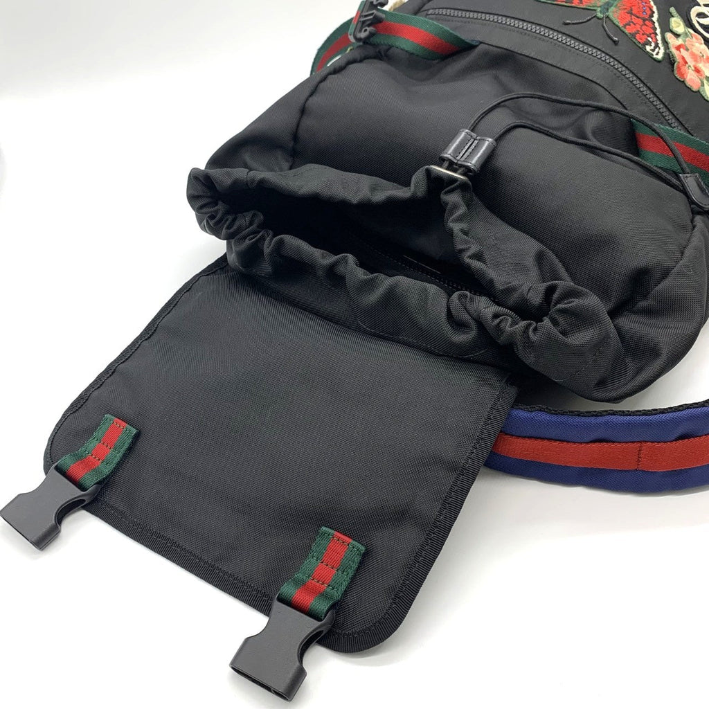 Gucci 450982 Embroidered Backpack/Daypack Nylon Black Pre-owned