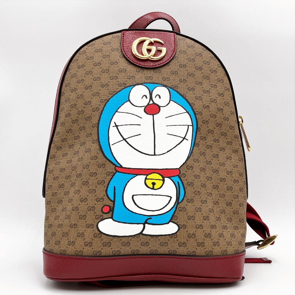 Gucci 647816 Doraemon Mini Backpack GG Supreme PVC/Leather Brown/Red Pre-owned