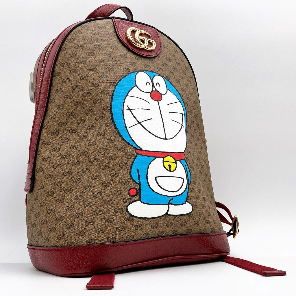 Gucci 647816 Doraemon Mini Backpack GG Supreme PVC/Leather Brown/Red Pre-owned