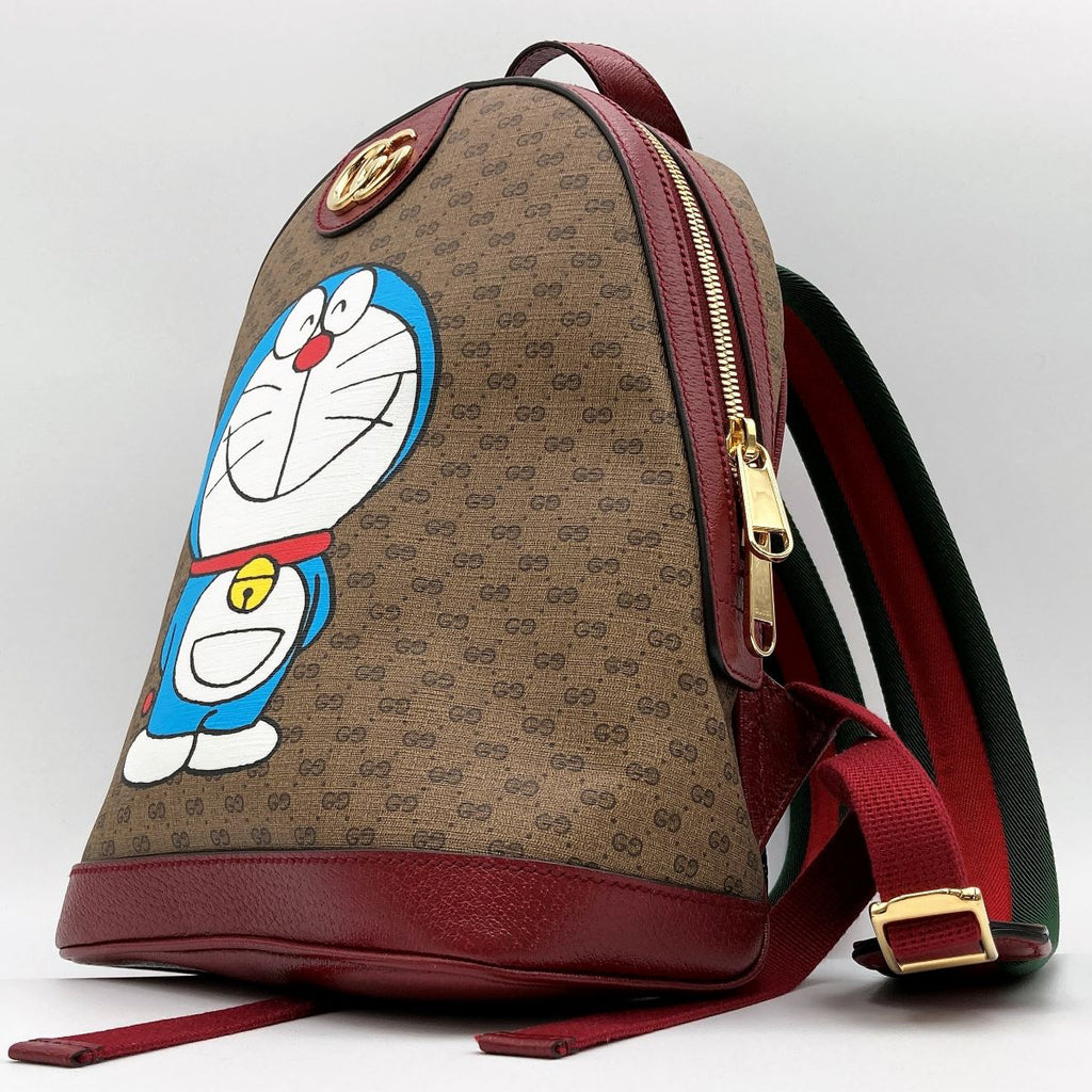 Gucci 647816 Doraemon Mini Backpack GG Supreme PVC/Leather Brown/Red Pre-owned