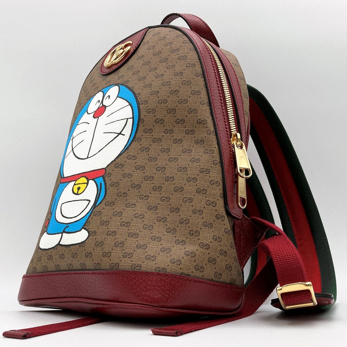 Gucci 647816 Doraemon Mini Backpack GG Supreme PVC/Leather Brown/Red Pre-owned