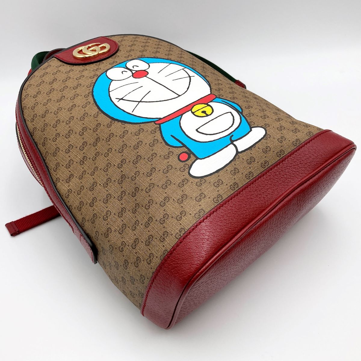 Gucci 647816 Doraemon Mini Backpack GG Supreme PVC/Leather Brown/Red Pre-owned