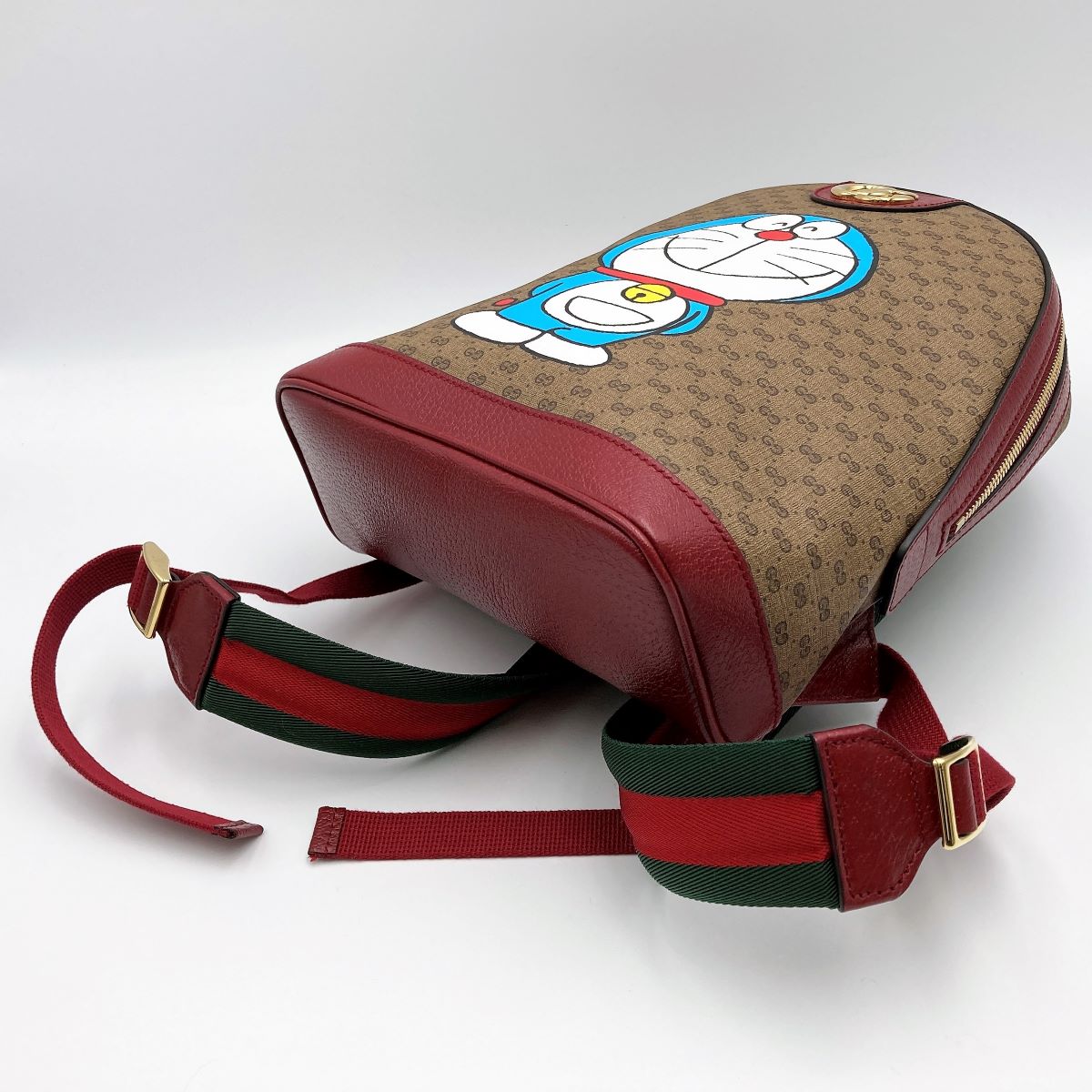 Gucci 647816 Doraemon Mini Backpack GG Supreme PVC/Leather Brown/Red Pre-owned