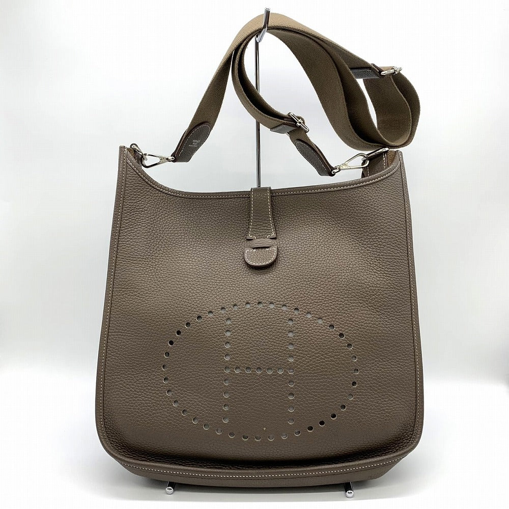 HERMES Evelyne III Evelyne 3 PM Shoulder Bag, Sophisticated, Taurillon Clemence Leather, Elegant, Etoupe Greige PRE-OWNED