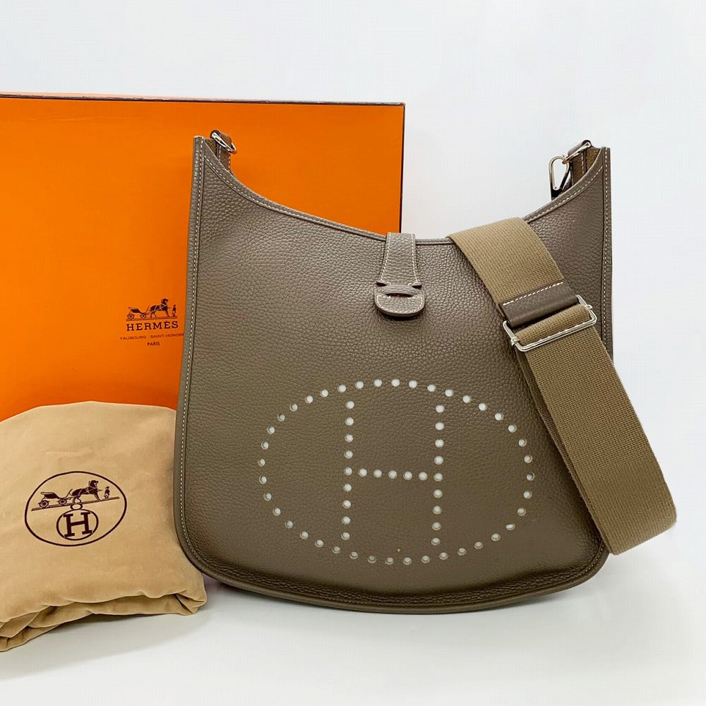 HERMES Evelyne III Evelyne 3 PM Shoulder Bag, Sophisticated, Taurillon Clemence Leather, Elegant, Etoupe Greige PRE-OWNED