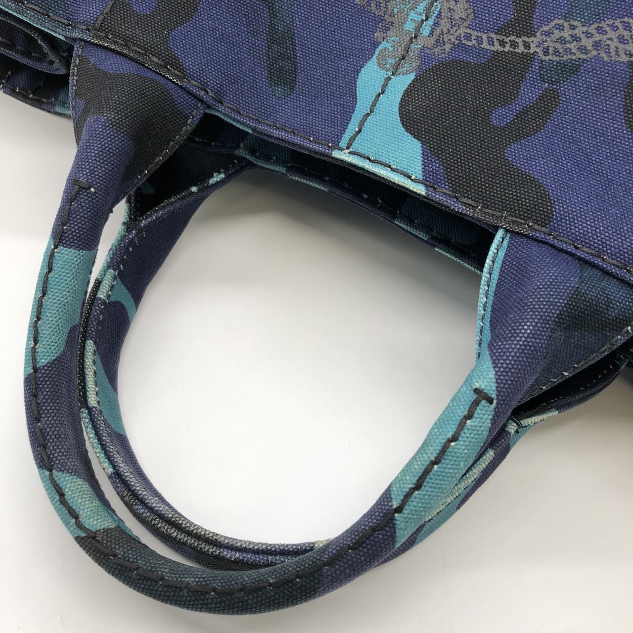 Prada Canapa Tote Bag/Handbag Camouflage Canvas Blue Pre-owned