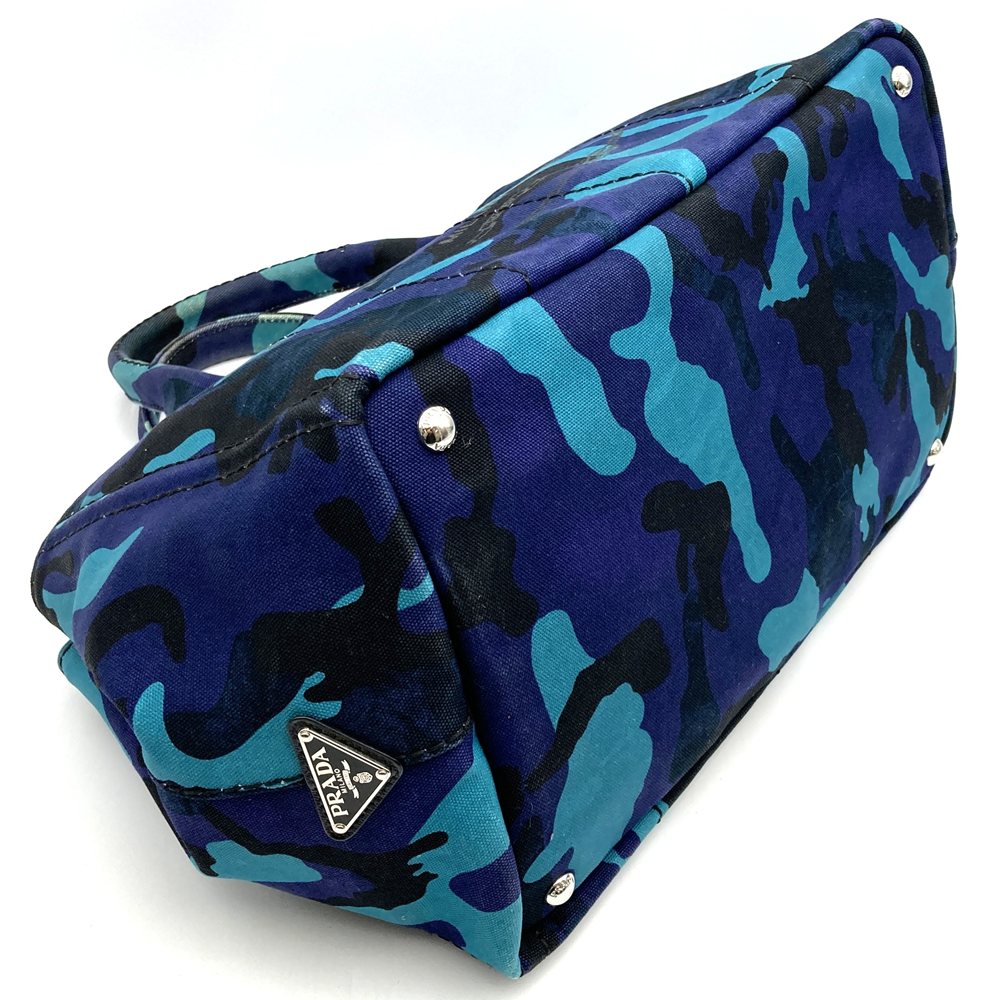 Prada Canapa Tote Bag/Handbag Camouflage Canvas Blue Pre-owned