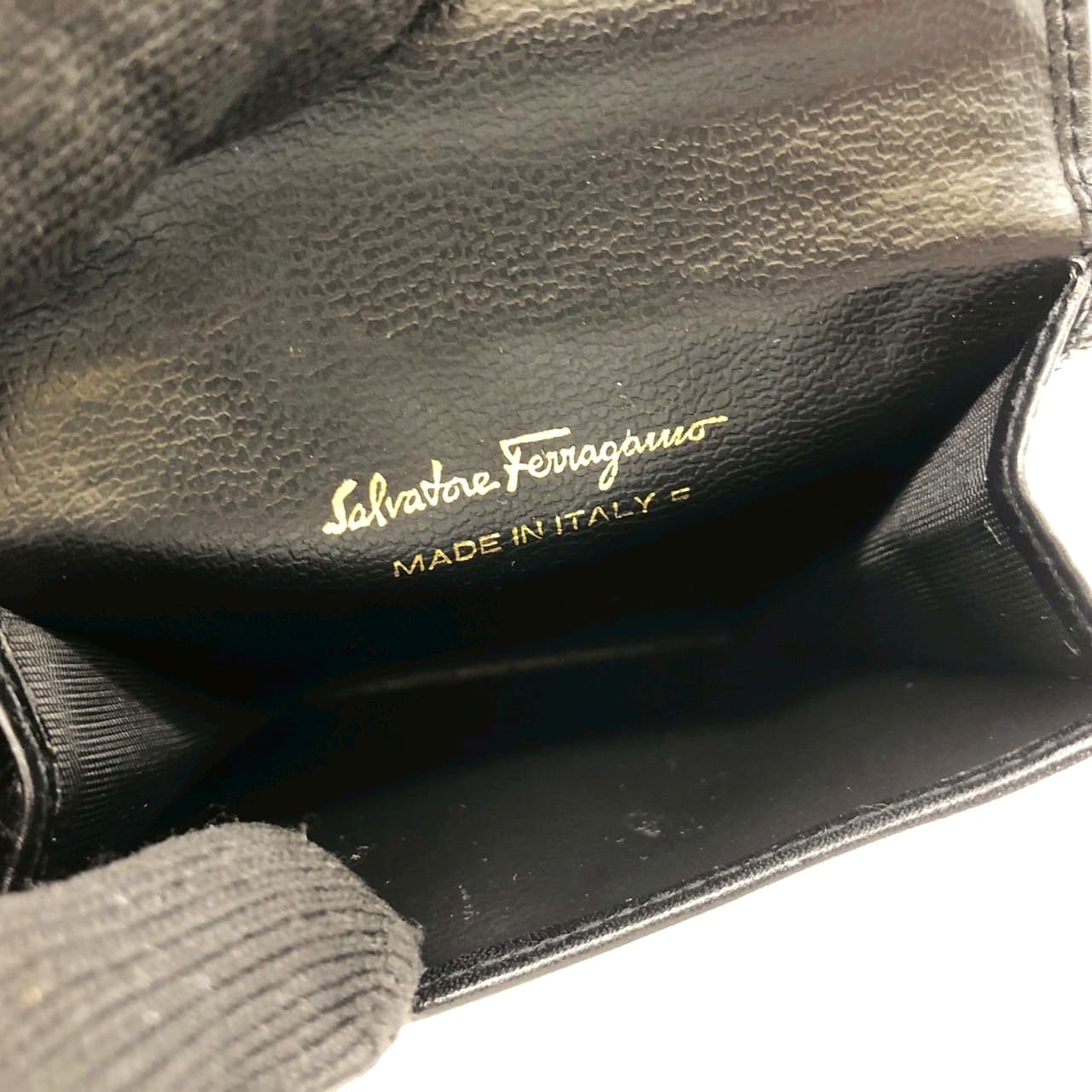 Salvatore Ferragamo Coin Case Leather Black Pre-owned