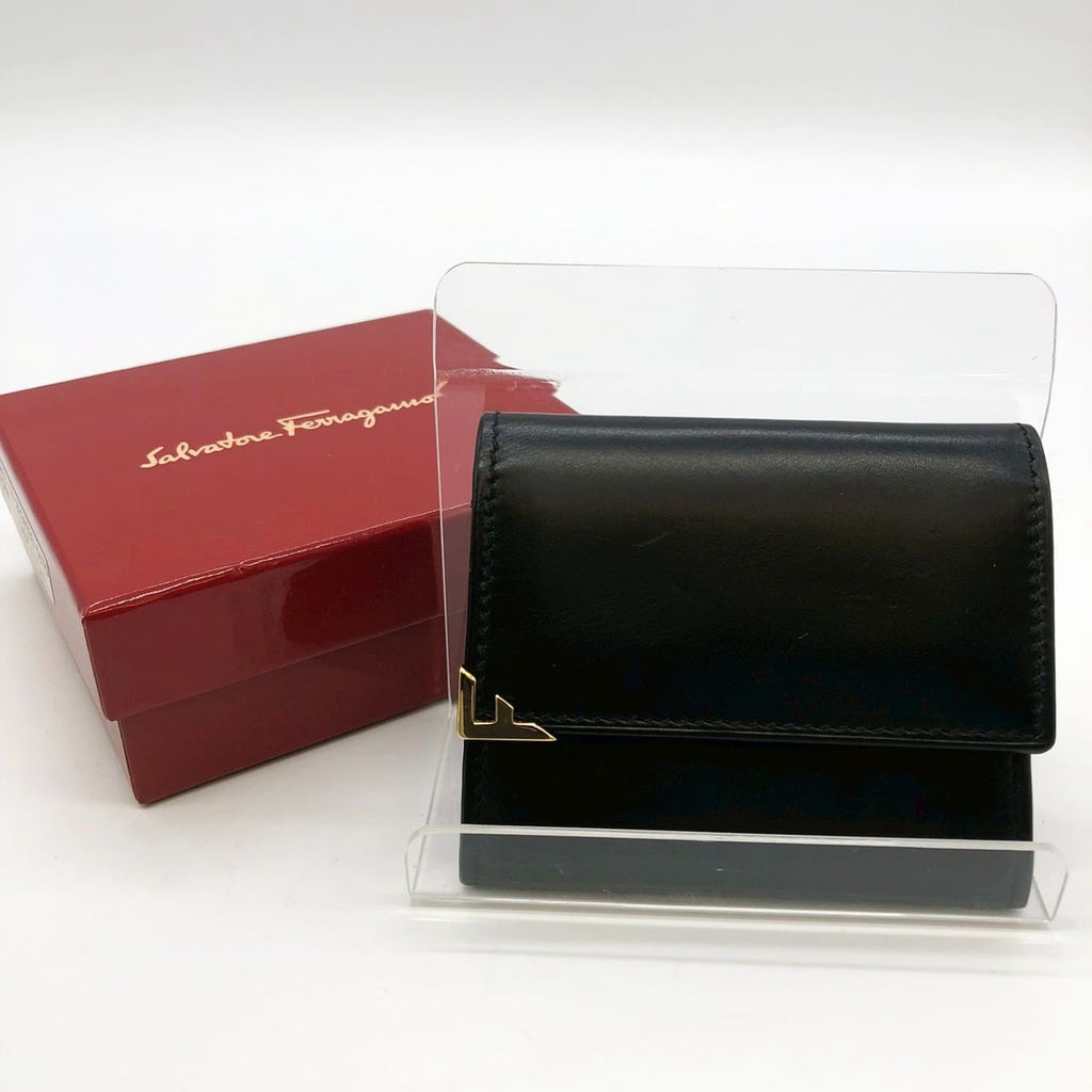Salvatore Ferragamo Coin Case Leather Black Pre-owned
