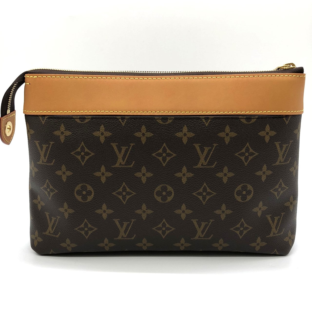 Excellent condition LOUIS VUITTON Pochette Voyage Souple M14057 clutch bag, Monogram canvas/leather, brown, women's fashion. PRE-OWNED